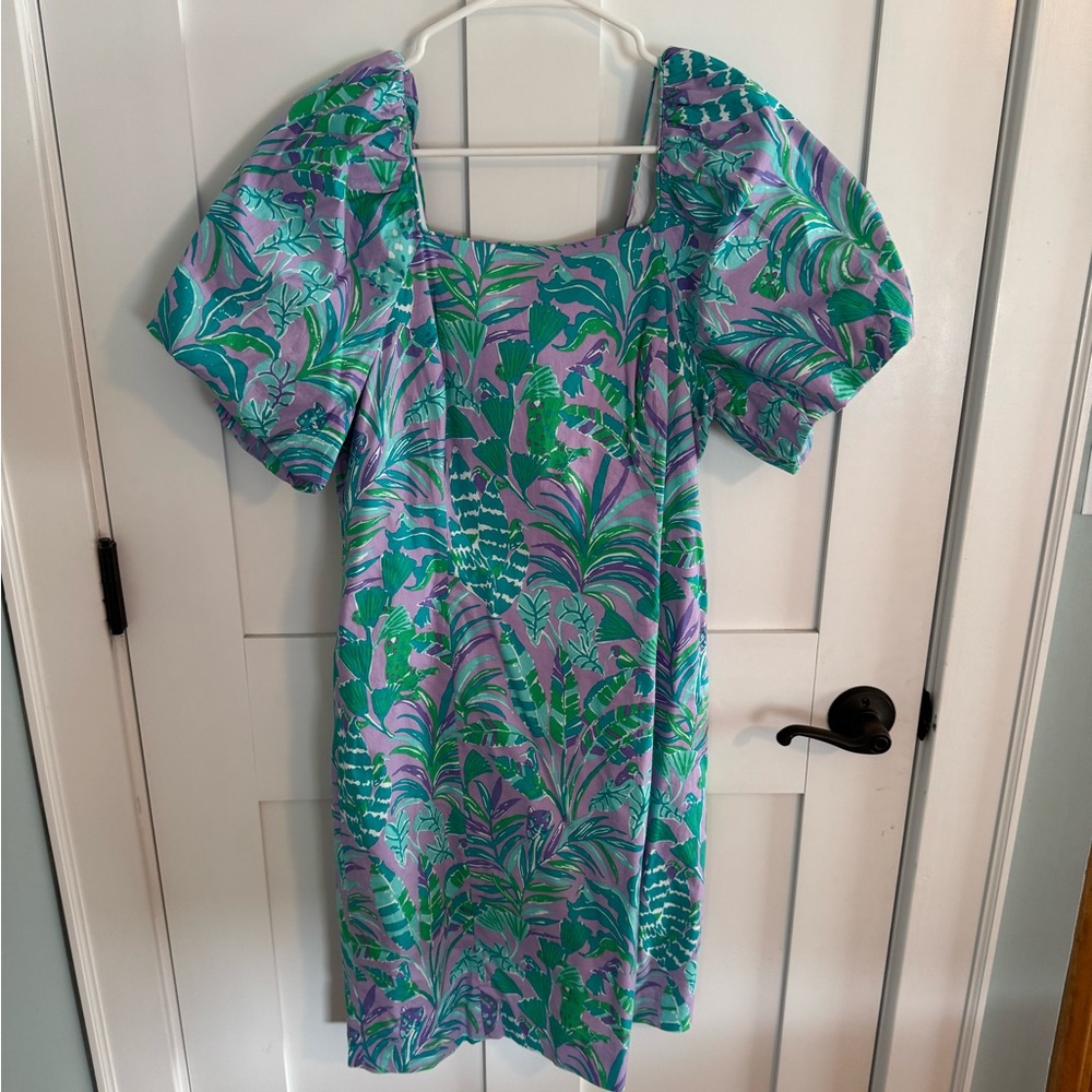 Lilly Pulitzer Floral Puff Sleeve Lettie Dress - Purple Iris on the chase NWT - Picture 2 of 7
